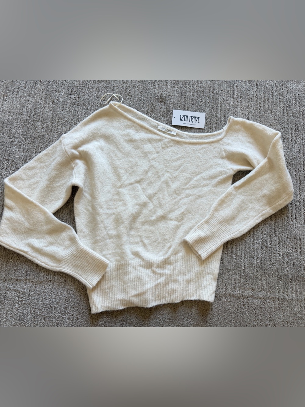 12th Tribe Cream Off-Shoulder Cozy Knit  Sweater